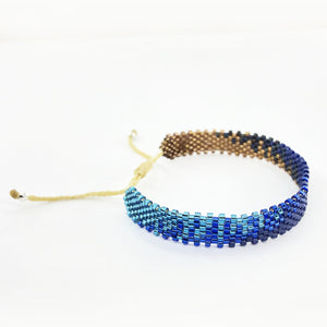 Perlen Armband - MIYUKI - kupfer/blau/türkis, handgefädelt